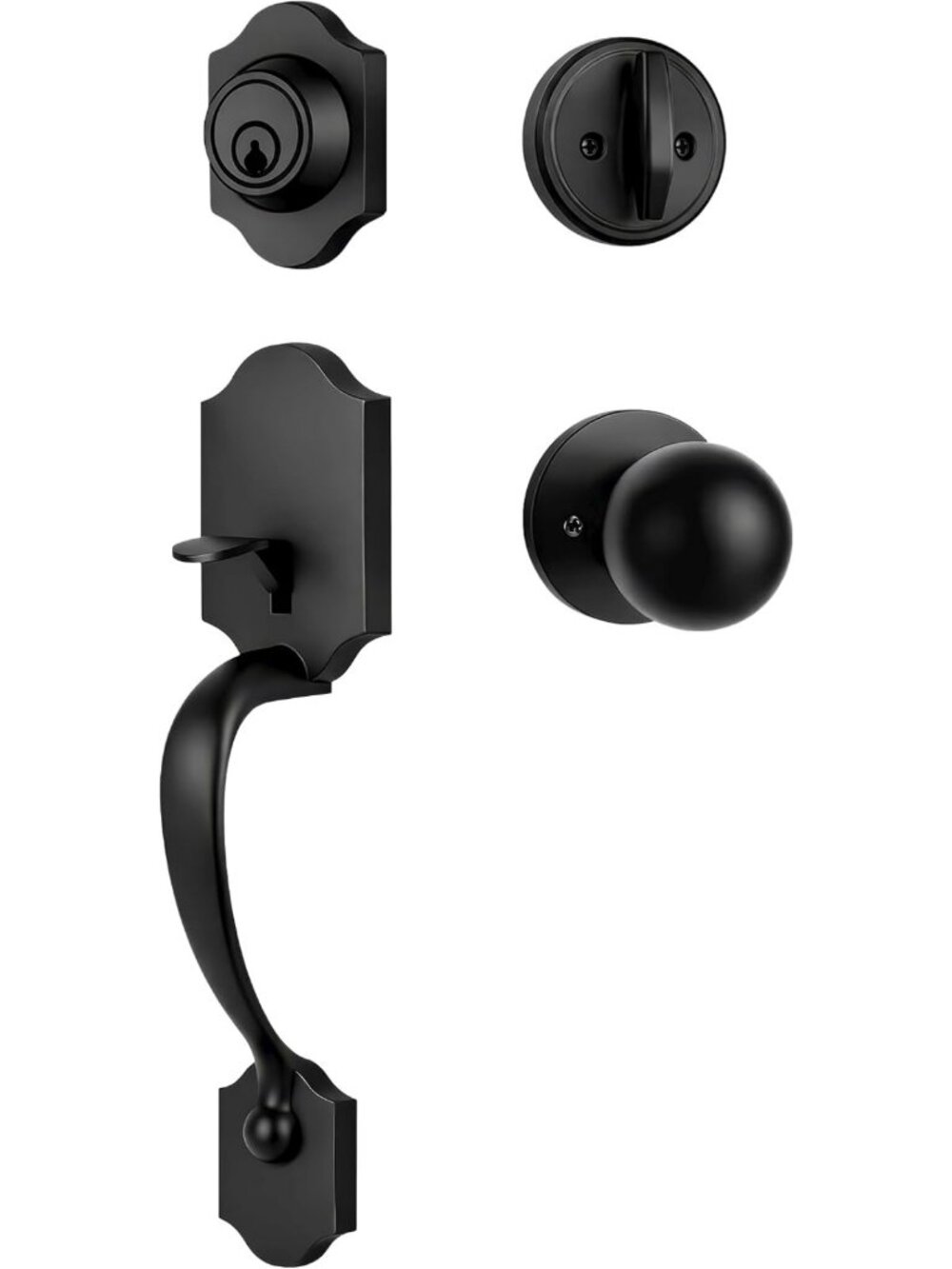 Matte Black Keyed Front Door Handle Set with Deadbolt & Knob - Secure & Stylish
